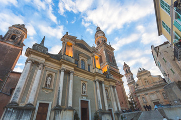 Fototapeta na wymiar France, Alpes Maritimes, Menton, old town, the parvis Saint Michel and the basilique Saint Michel Archange (Saint Michael the Archangel Basilica) 
