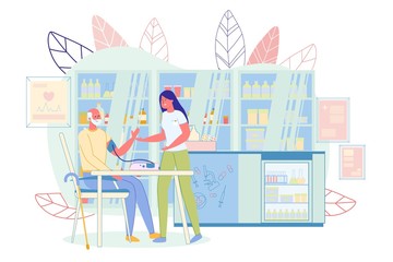 Pharmacist Nurse Checking Pressure to Old Man