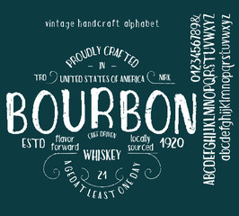 Vintage decorative font. Lettering design in retro style with label. Perfect for alcohol labels, logos, shops and many other.