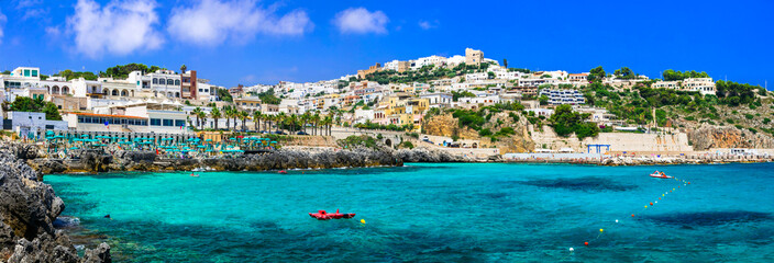 Summer holidays in Puglia. Coastal town Castro with crystal sea. South of Italy - obrazy, fototapety, plakaty