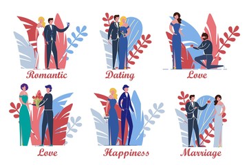 Loving Couples in Dating and Love Affairs Set.
