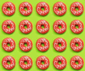 Food donuts. Pattern with donuts.