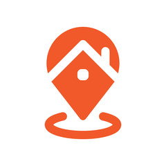 Stay home location icon. House and position pointer symbol. Stayhome campaign.