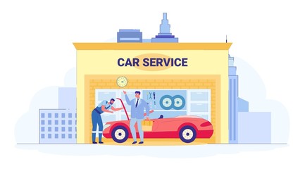 Car Repairing Service, Mechanic Checking Auto.