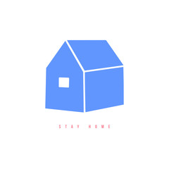 Stay home coronavirus prevention motivational slogan. Quarantine campaign. Small house shape illustration. Simple flat style