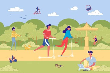 Obraz na płótnie Canvas People Recreation Time in Green Public City Park