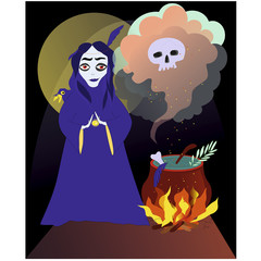 Fototapeta na wymiar halloween background with witch and brew