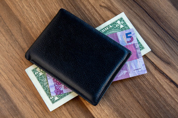 US dollar bill and Brazilian reais banknotes, business finance exchange market