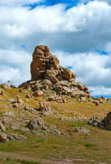 View of scenic Mongolian landscape in Gorkhi-Terelj National Park  homeland of Genghis Khan and nomadic traditions