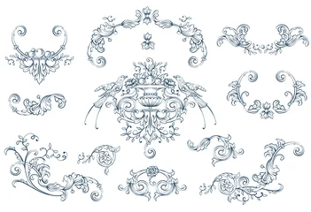 Deurstickers Floral decorative vector elements set, rococo and baroque style, vintage royal details © Dreaming_Lucy