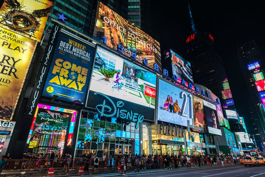 Times Square at night in New York City, USA