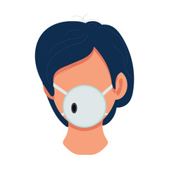 Obraz na płótnie Canvas Woman wearing face respirator to prevent disease. Stop the spread of viruses, help prevent transmissions. Coronavirus. Vector stock illustration in a flat style