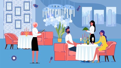 Man and Woman Sitting in Restaurant with Champagne