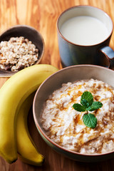 Power breakfast (Bircher muesli, banana and milk)