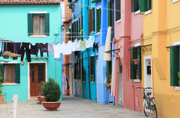 Fototapeta na wymiar Cityscape of Colorful Houses in Burano Island Italy