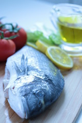 healthy food sea bream on cutting board