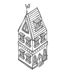 Linear illustration of the living house, isometry construction