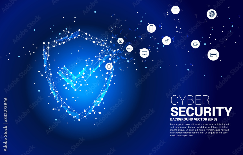Poster protection shield icon from dot connect line polygon network. concept of guard security and safety