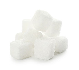 Cubes of sweet sugar on white background
