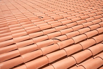 Close up of rooftop with classic orange roof tiles