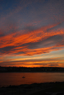 Beautiful Red Gradient Sunset Of Bondi Beach.