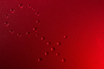 Gender woman symbol in neon light background drops trend 2020 color Lush lava, Flat lay top view copy space