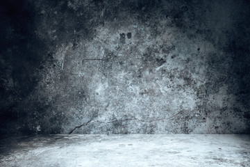 Interior with empty black wall and concrete floor.