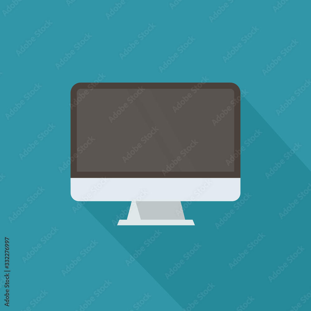 Poster laptop in flat style. vector personal computer. desktop computer with long shadow. computer icon iso