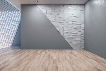 Clean gallery interior with abstract gray wall a