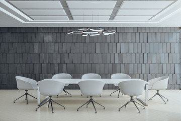 Conference office room with blank gray abstract wall