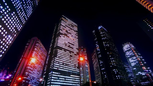 東京 　高層ビル群 夜景 タイムラプス 回転撮影