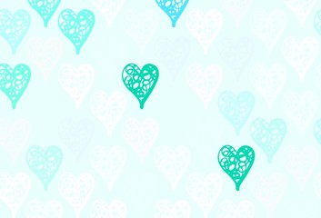 Light Blue, Red vector background with Shining hearts.