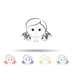 Cute girl with bun hair style multi color icon. Simple thin line, outline vector of hair icons for ui and ux, website or mobile application