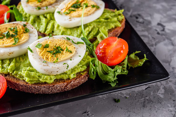tasty and nutritious avocado sandwich and boiled egg