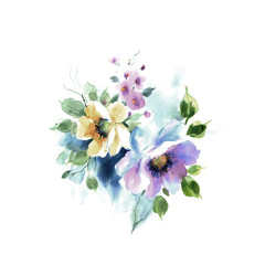 Fototapeta premium Flowers watercolor illustration.Manual composition.Big Set watercolor elements，Design for textile, wallpapers，Element for design,Greeting card