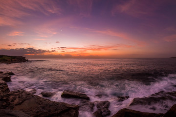 sunrise, waves and ocean