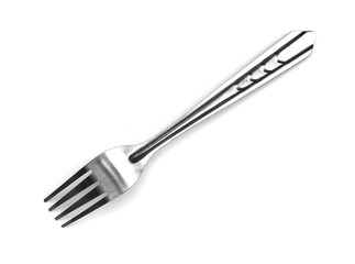 Silver fork on white background