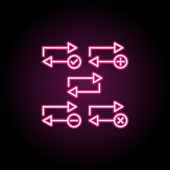 Repeat, plus, remove, minus, check sign neon icon. Simple thin line, outline vector of web icons for ui and ux, website or mobile application