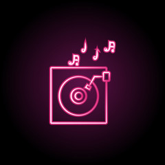 Gramophone with music neon icon. Simple thin line, outline vector of wedding icons for ui and ux, website or mobile application