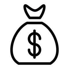 Money bag with dollar sign icon in line style. A sack of cash or gold. Savings, earnings, investments sign.