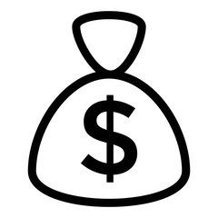 Money bag with dollar sign icon in line style. A sack of cash or gold. Savings, earnings, investments sign.