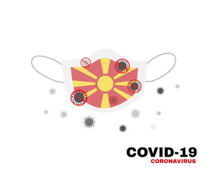 Medical face mask with symbol of the North Macedonia to protect macedonian people from coronavirus or Covid-19, virus outbreak protection concept, sign symbol background, vector illustration.