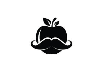 Whimsical Apple Icon with a Playful Mustache Design A Fusion of Fruit and Facial Hair