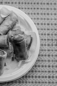 vertical photo toning gray spring roll delicious close-up part background base