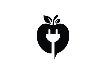 Apple Shaped Electric Plug Symbolizing Sustainable Energy and Technology with a Natural or Eco-Friendly Twist
