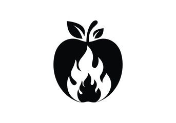 Fire in the fresh apple Illustration logo on white background. Apple fire logo design vector template