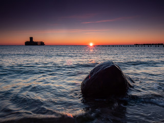 German's Torpedo Station, ruins from World War 2 at the sunrise. Long exposure photography. Gdynia,...