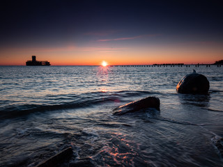 German's Torpedo Station, ruins from World War 2 at the sunrise. Long exposure photography. Gdynia,...