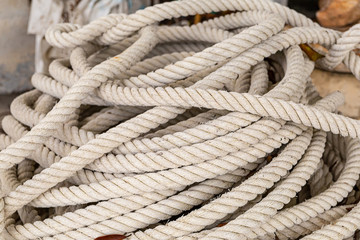 Fototapeta na wymiar cable white background close up textile rope natural white rigging