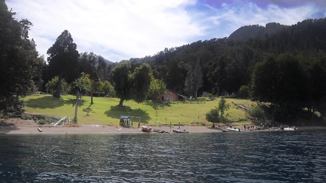Traful lake northern shore, where is located the sunken forest. Tsunami alert. Patagonia Argentina